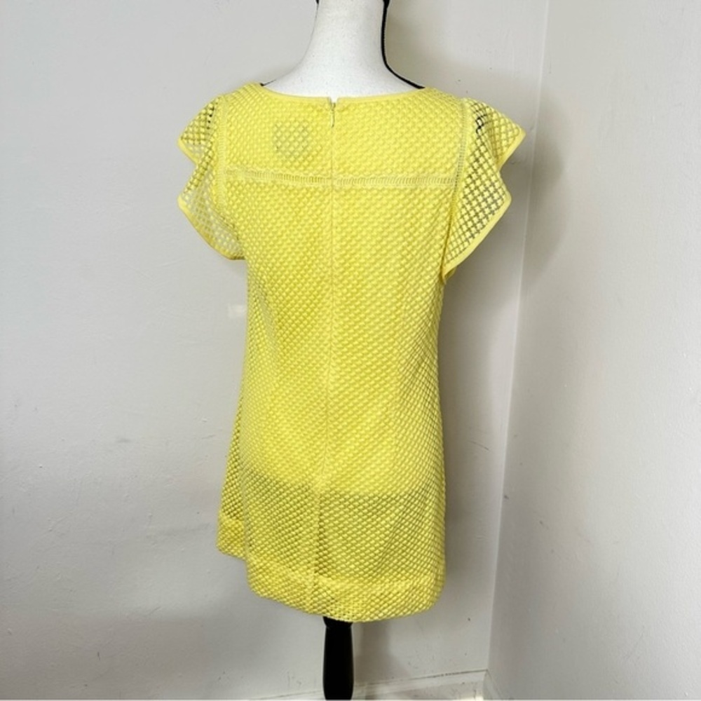Adrianna Papell Women's Yellow Embroidered Ruffled Shift Dress Size 6 - Picture 10 of 13